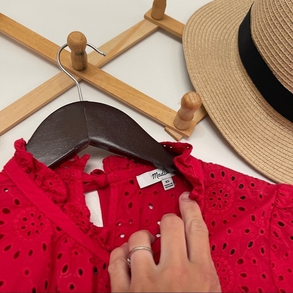 Madewell Embroidered Eyelet Ruffle-Neck Keyhole Top - Picture 4 of 7